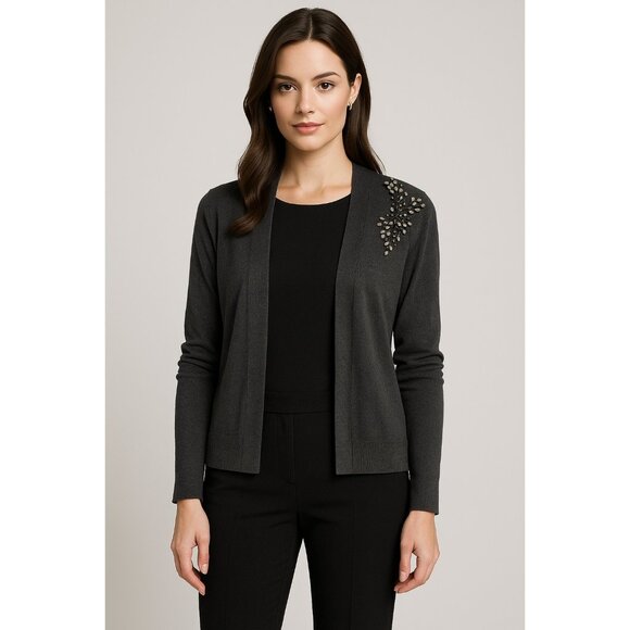 GAP Women’s Embellished Shoulder Cardigan – Charcoal Gray Silk Blend – Size M - Picture 6 of 6